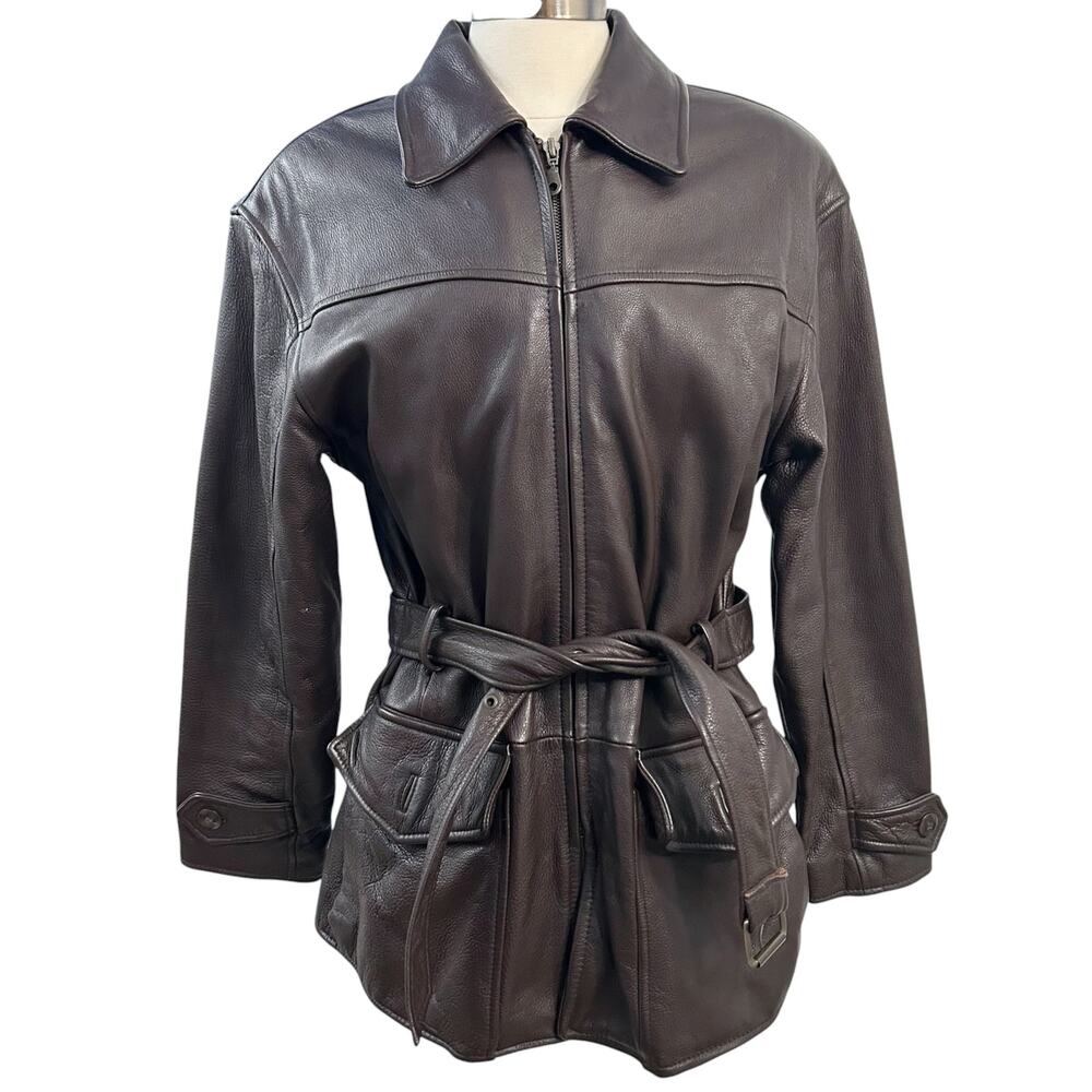 Vintage Y2K JLC Brown Genuine Leather Belted Jacket M